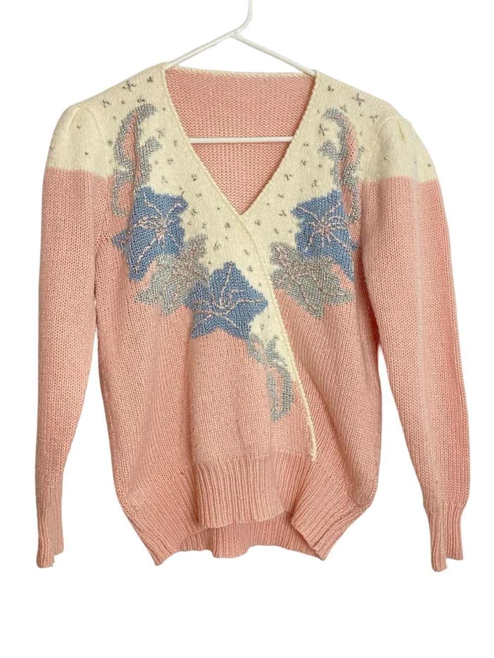 Vintage Grannycore Sweater Womens Size Small Pink Granny Nerdy 90s Pullover